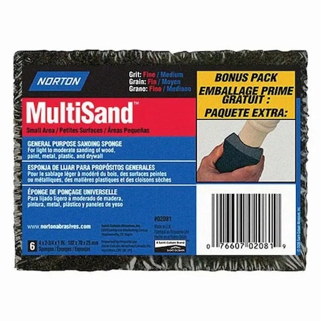 Norton Co 4" x 2-3/4" MultiSand Double Sided Sanding Sponge Fine/Medium, PK 6 02081